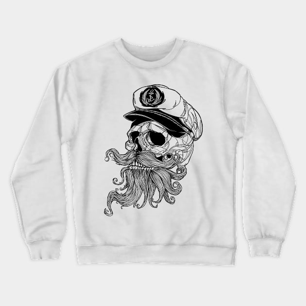 Sailor Bearded Skull Crewneck Sweatshirt by MattKetmo